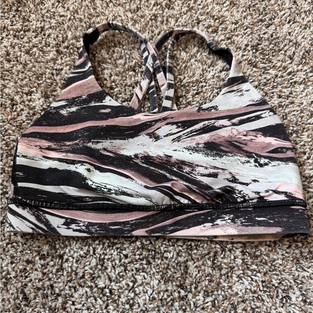 Lululemon Athletica Marble Print Sports Bra - Black, Pink, and Light Teal